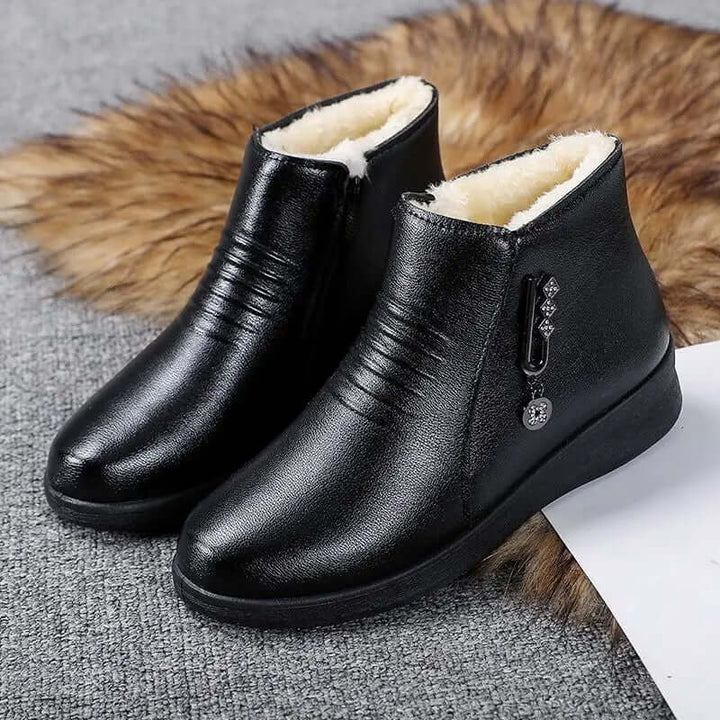 Women's Plush Ankle Boots with Zip & Metallic Detail