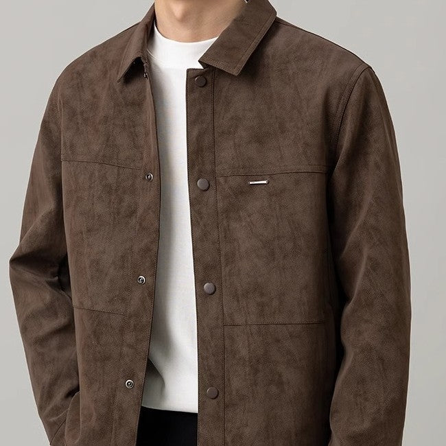Casual men's shirt jacket with button-down front, ideal versatile outerwear for everyday style.