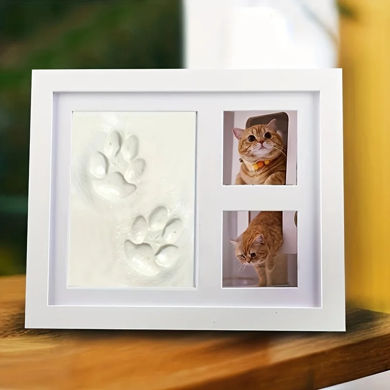 DIY pet paw print keepsake kit for dogs & cats. Create lasting memories with non-toxic clay & display frame.