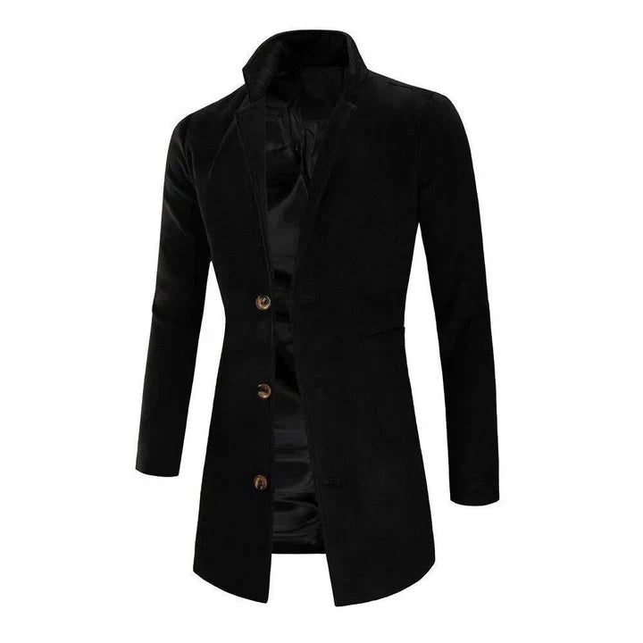 Men's formal & casual stand collar overcoat, providing elegant warmth for fall and winter. A classic long coat.