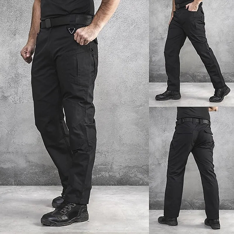 Durable men's tactical cargo pants with reinforced knees & multiple utility pockets, perfect for outdoor adventure gear.