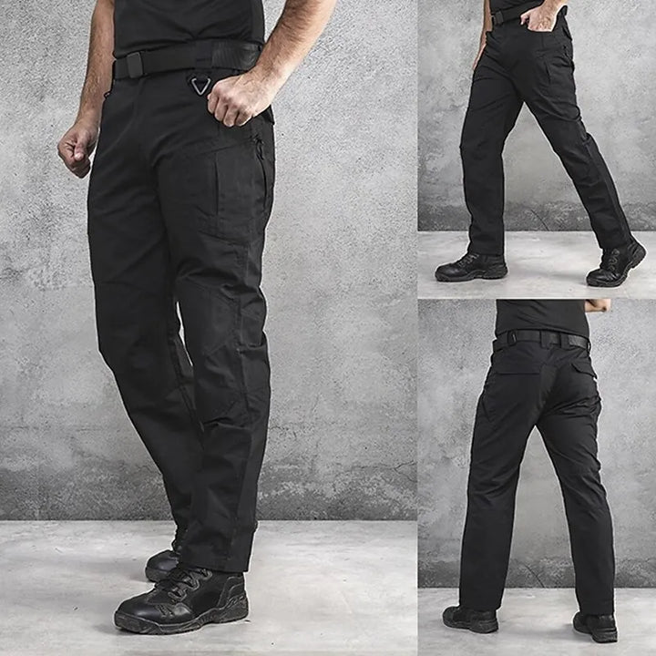 Durable men's tactical cargo pants with reinforced knees & multiple utility pockets, perfect for outdoor adventure gear.