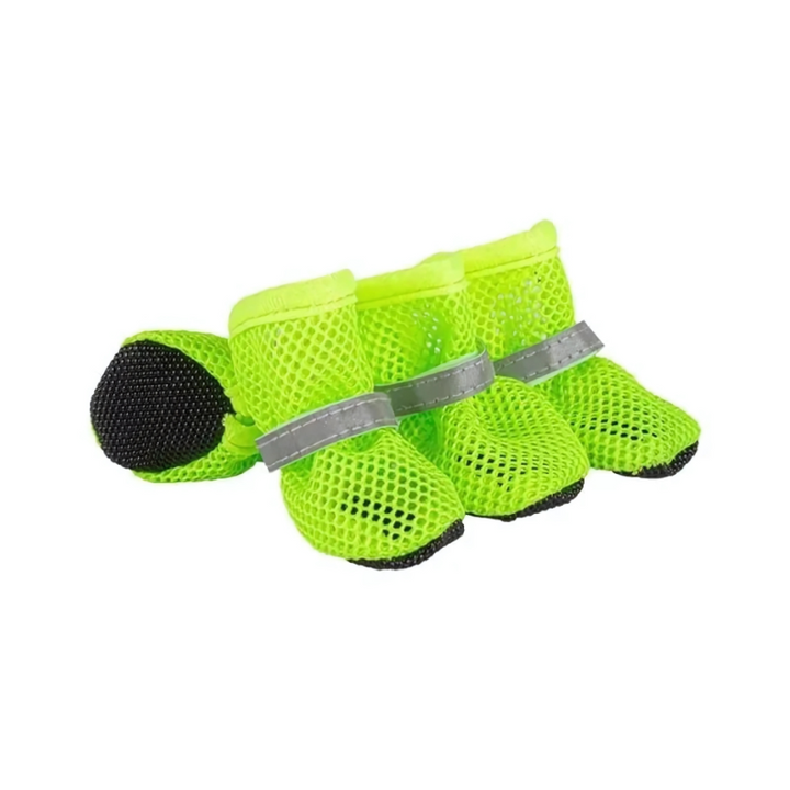 Reflective dog paw protection shoes for safe walks on hot pavement & rough terrain. Visible pet boots.