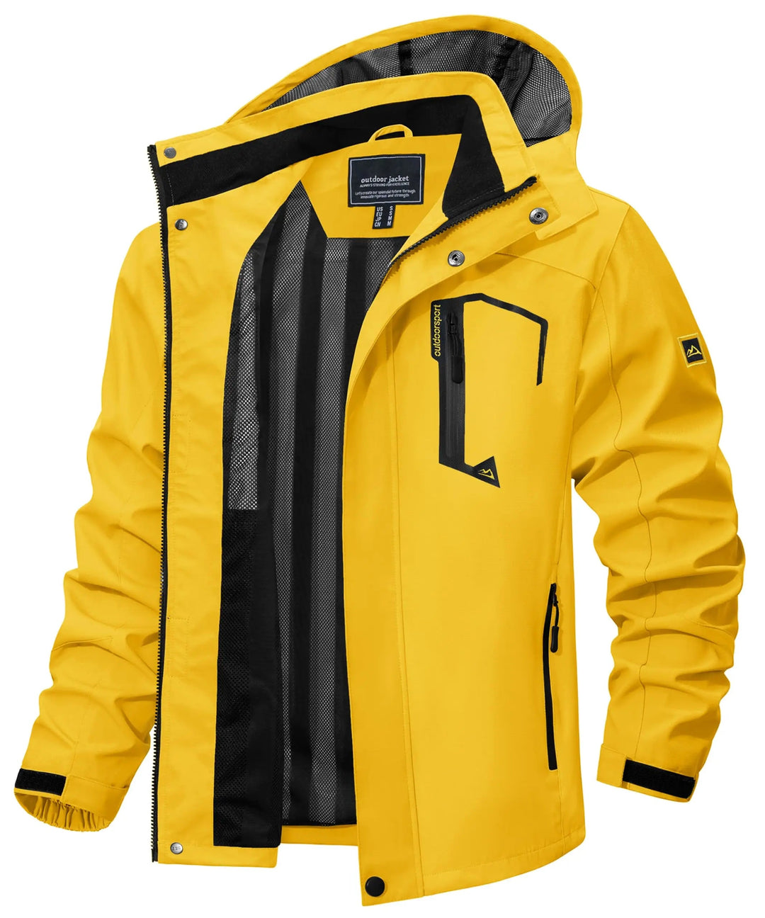 Foldable men's lightweight rain jacket, compact travel gear for unexpected weather and hiking trips.