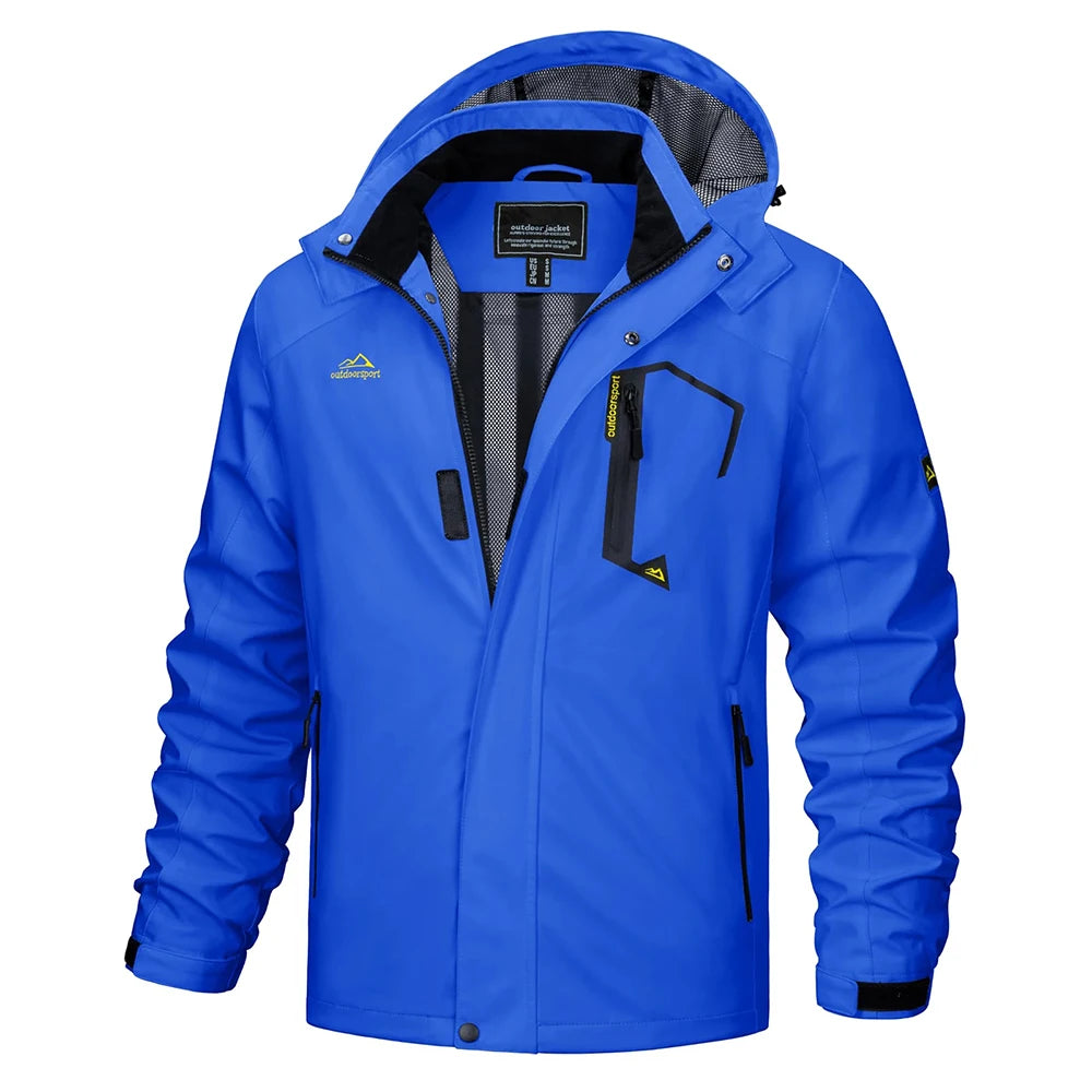 Stylish men's lightweight hooded rain jacket, modern design for outdoor and casual wear, men's coats.