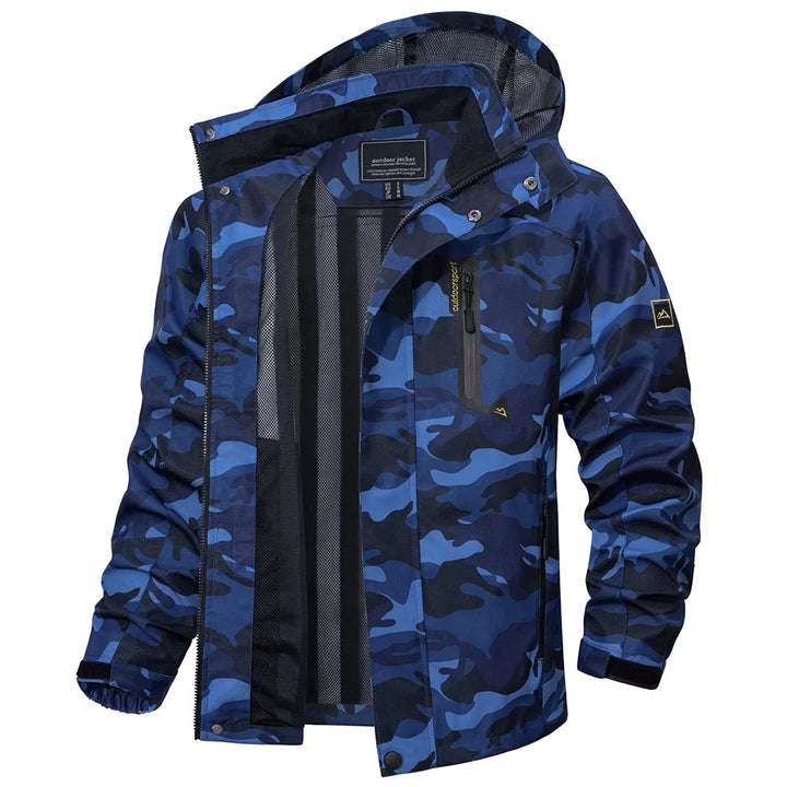Men's lightweight hooded rain jacket, perfect layering piece for outdoor hiking & travel adventures.