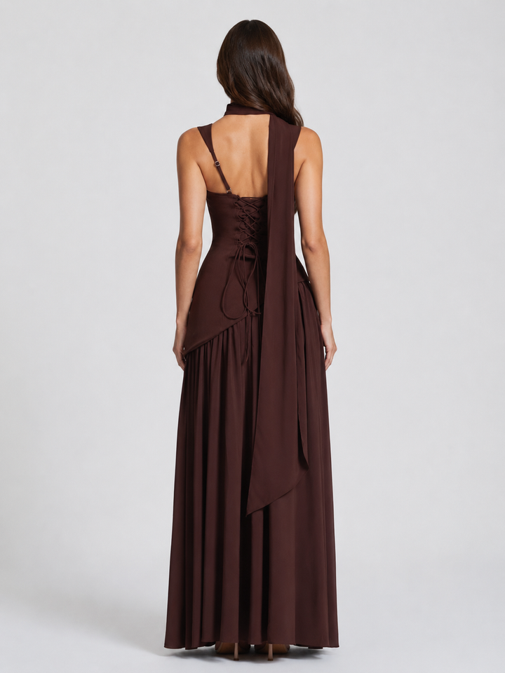 Soft, flowy women's draped maxi dress, offering ultimate comfort and chic summer fashion style.
