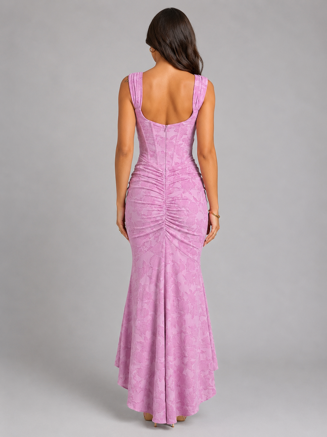 Vibrant floral women's maxi dress with structured corset & flowing asymmetrical skirt. Ideal for parties & elegant evening wear.