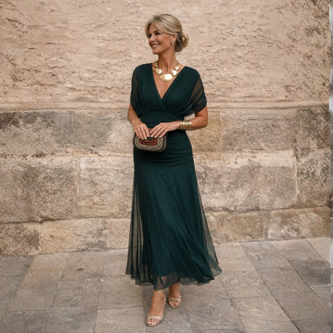 Elegant women's off-shoulder maxi dress, perfect for summer vacations & beach casual style.