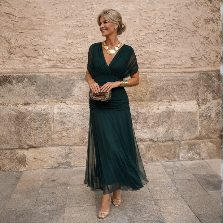 Elegant women's off-shoulder maxi dress, perfect for summer vacations & beach casual style.