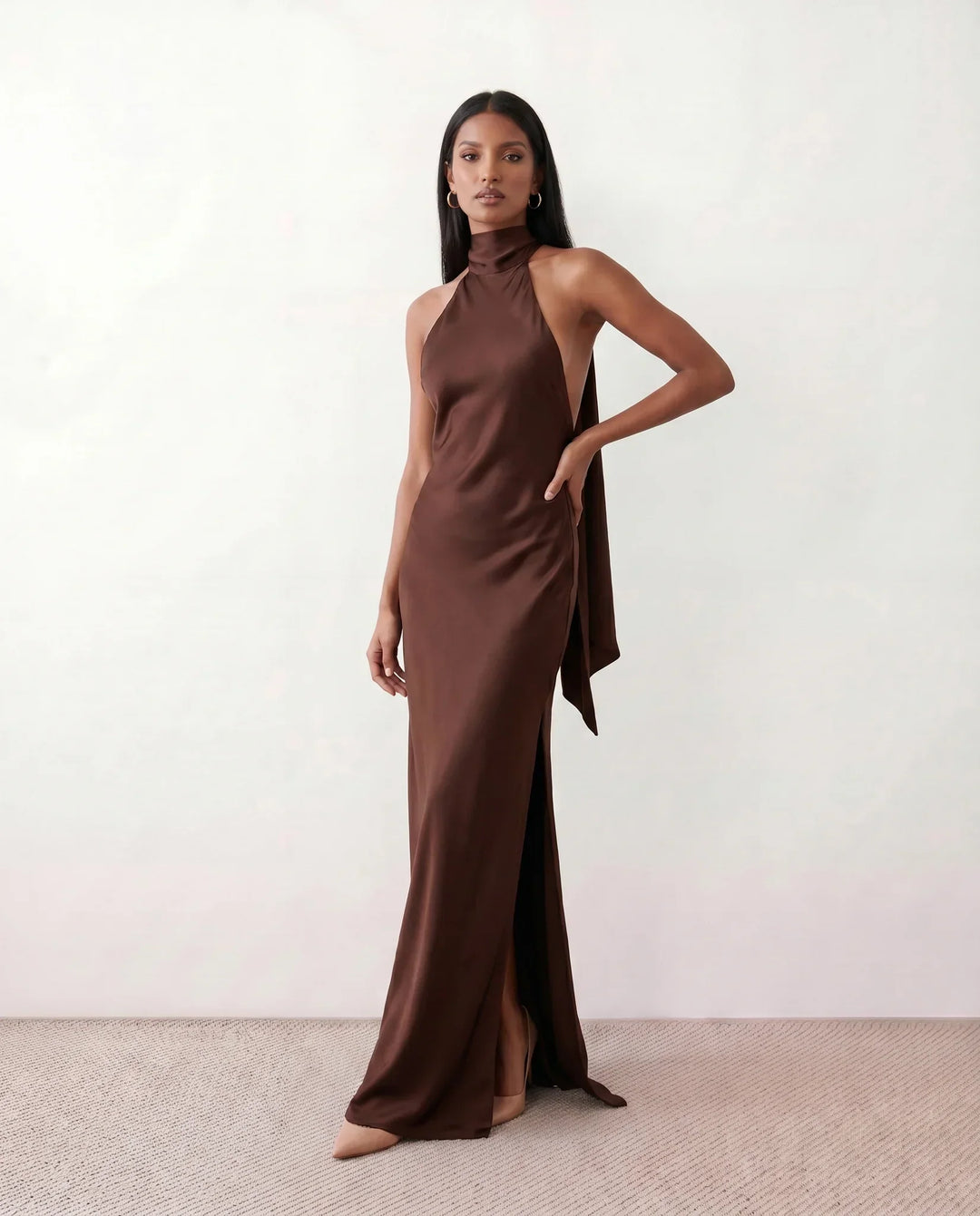 Beautiful summer halter maxi dress for women, offering a flowing, elegant silhouette for any warm-weather occasion.