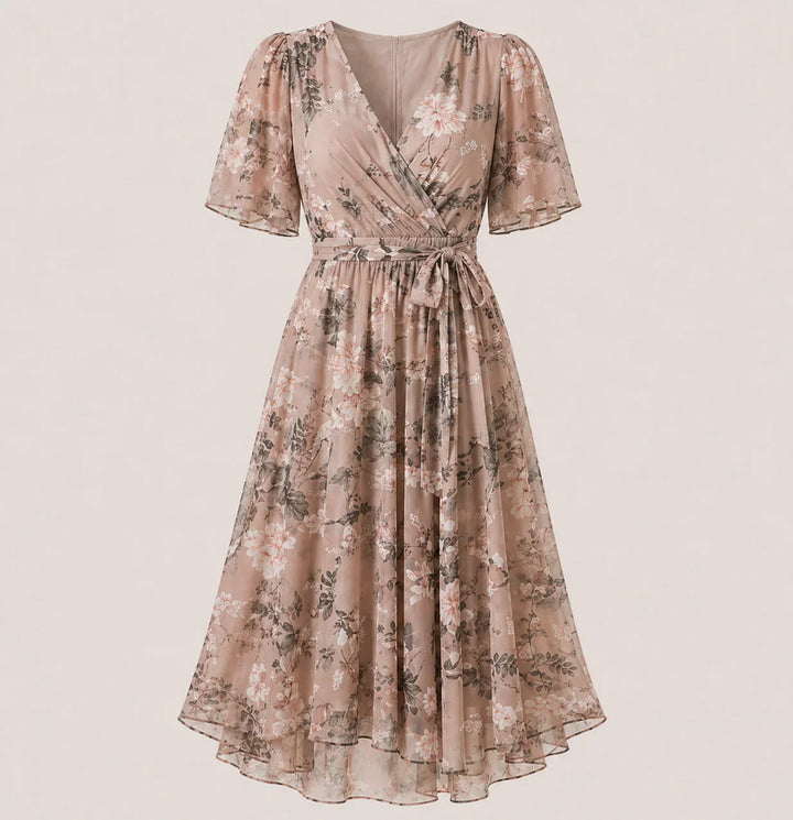 Comfortable & flattering women's floral midi dress with tummy control, perfect for a chic summer look.