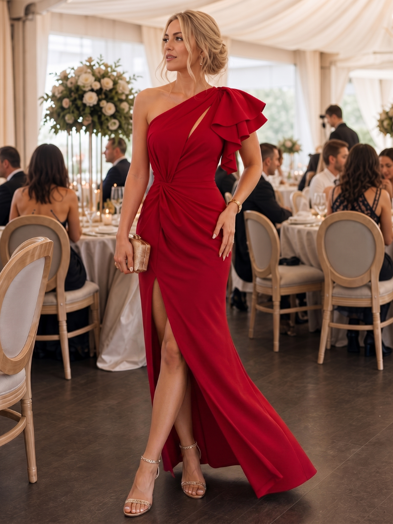 Chic one shoulder midi dress for women, ideal for summer evenings, parties, and elegant vacation style.