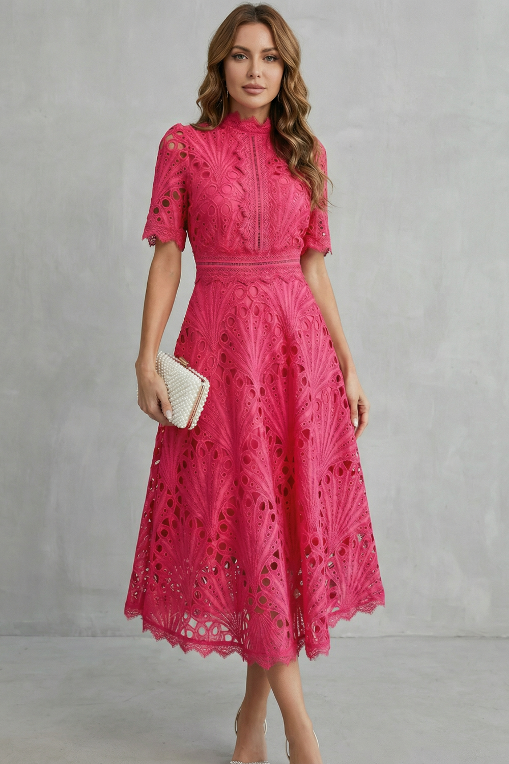 Chic women's midi dress, an elegant choice for wedding guests, summer formal events, or cocktail parties.