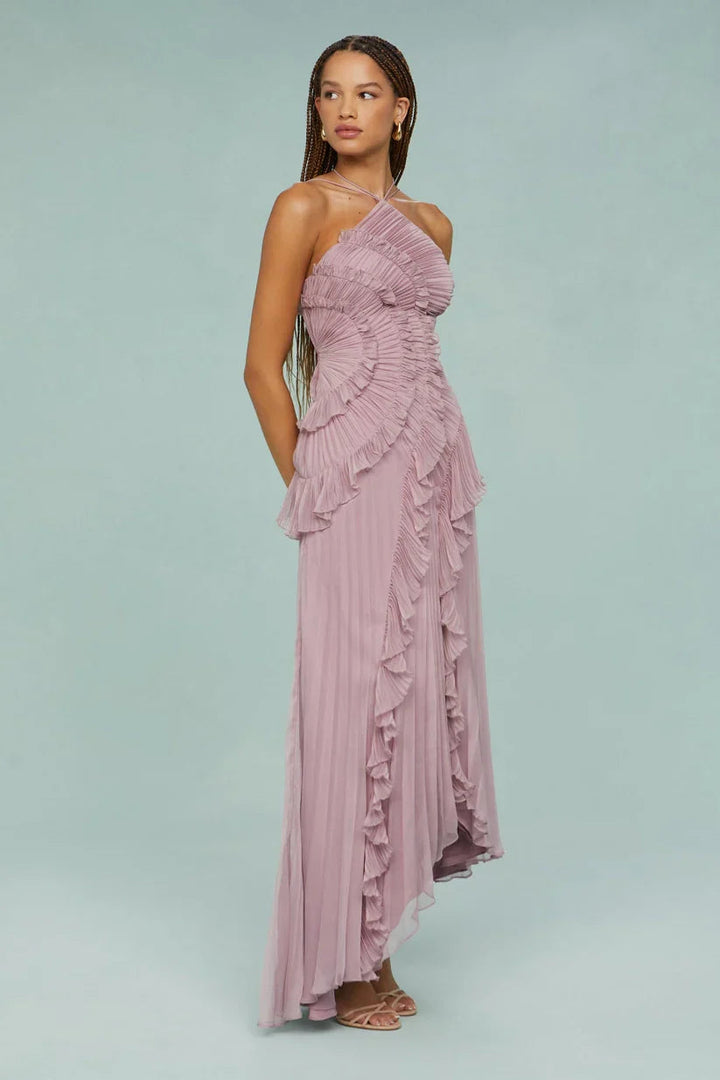 Look stunning in this elegant women's pleated ruffled maxi dress, ideal for weddings & summer parties.