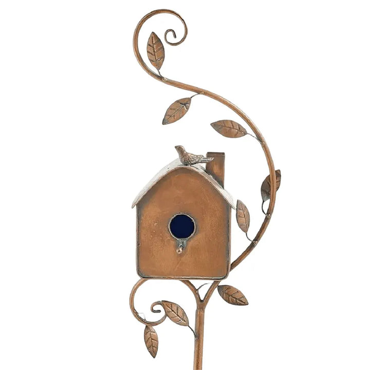 Decorative double entry bird home, a durable metal feeder for a backyard wildlife sanctuary.