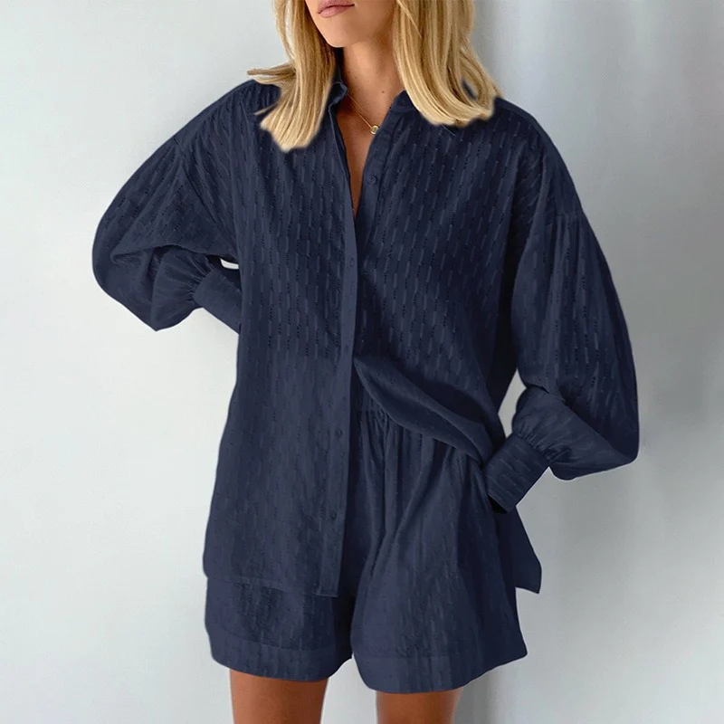 Women's stylish cotton blend two-piece set, perfect for casual spring/summer fashion & comfortable holiday wear.