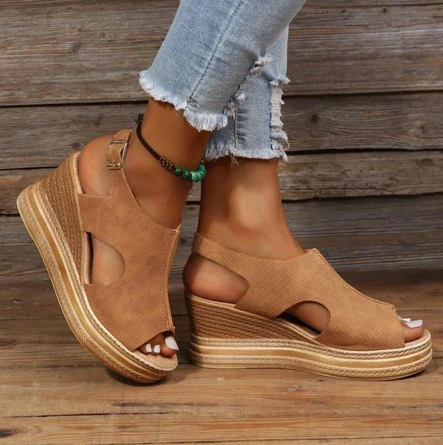 Stylish gold platform sandals for women, offering elegant comfort for summer outings and events.