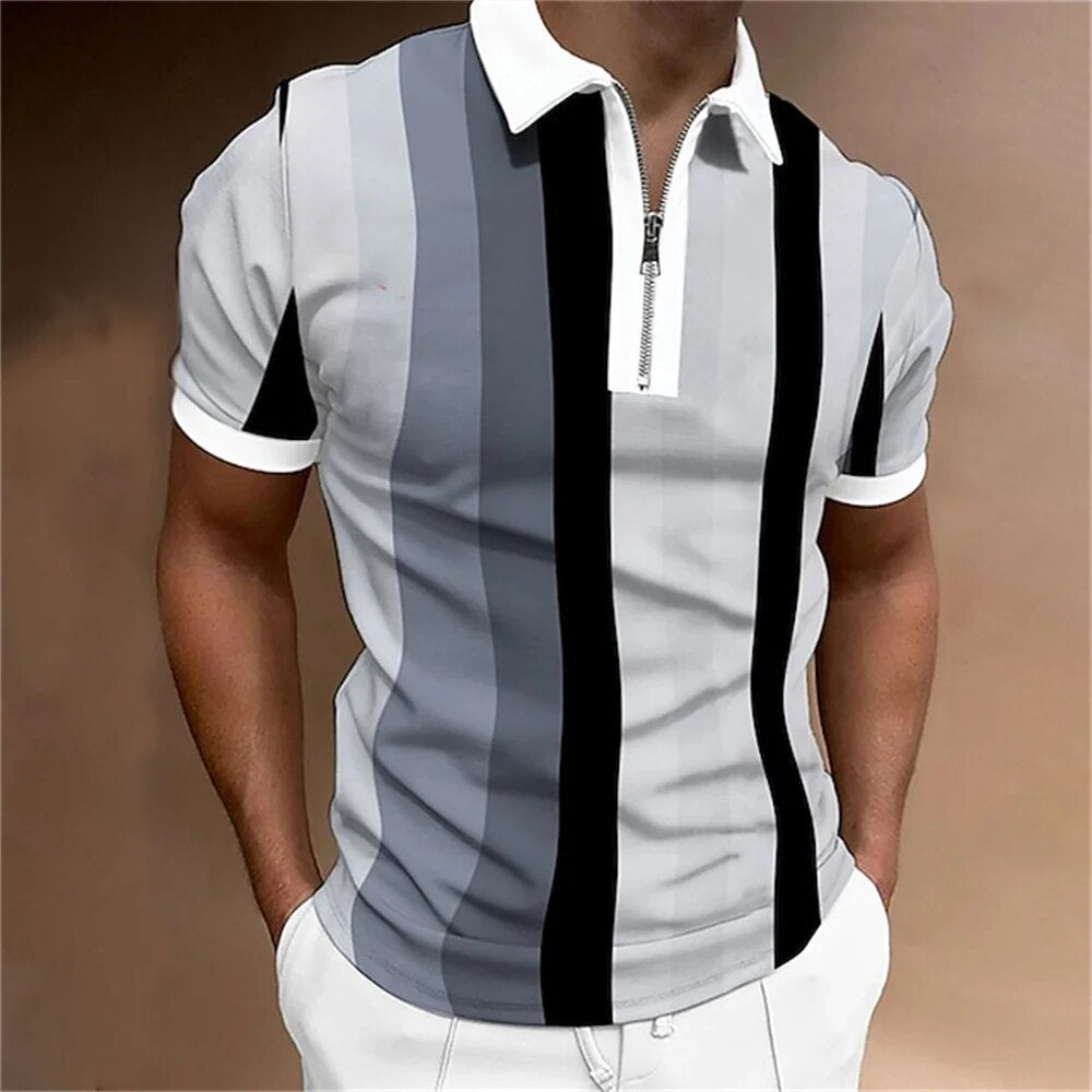 Versatile men's striped polo, perfect for smart casual outings or everyday wear. Comfortable & stylish.