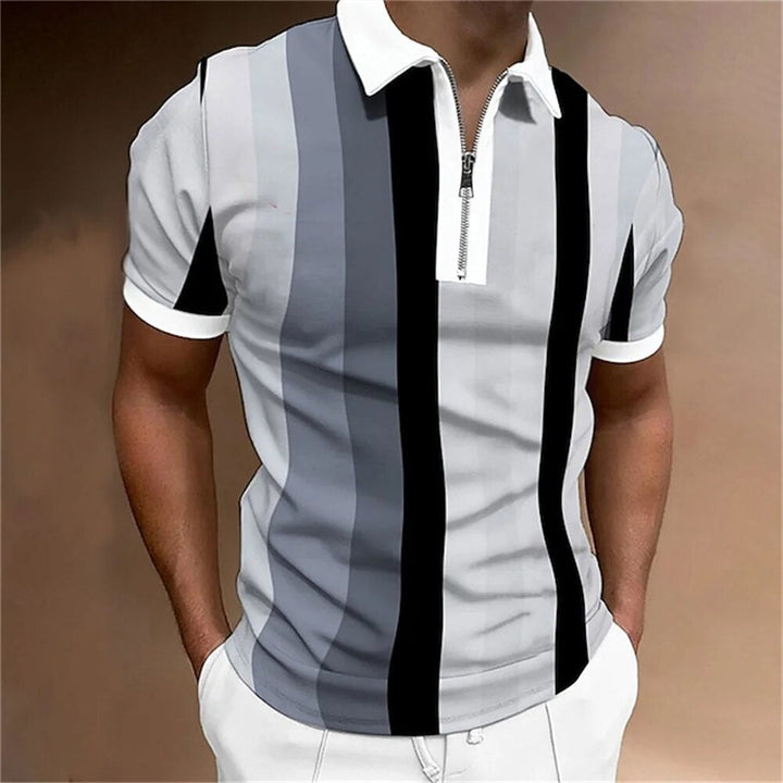 Versatile men's striped polo, perfect for smart casual outings or everyday wear. Comfortable & stylish.