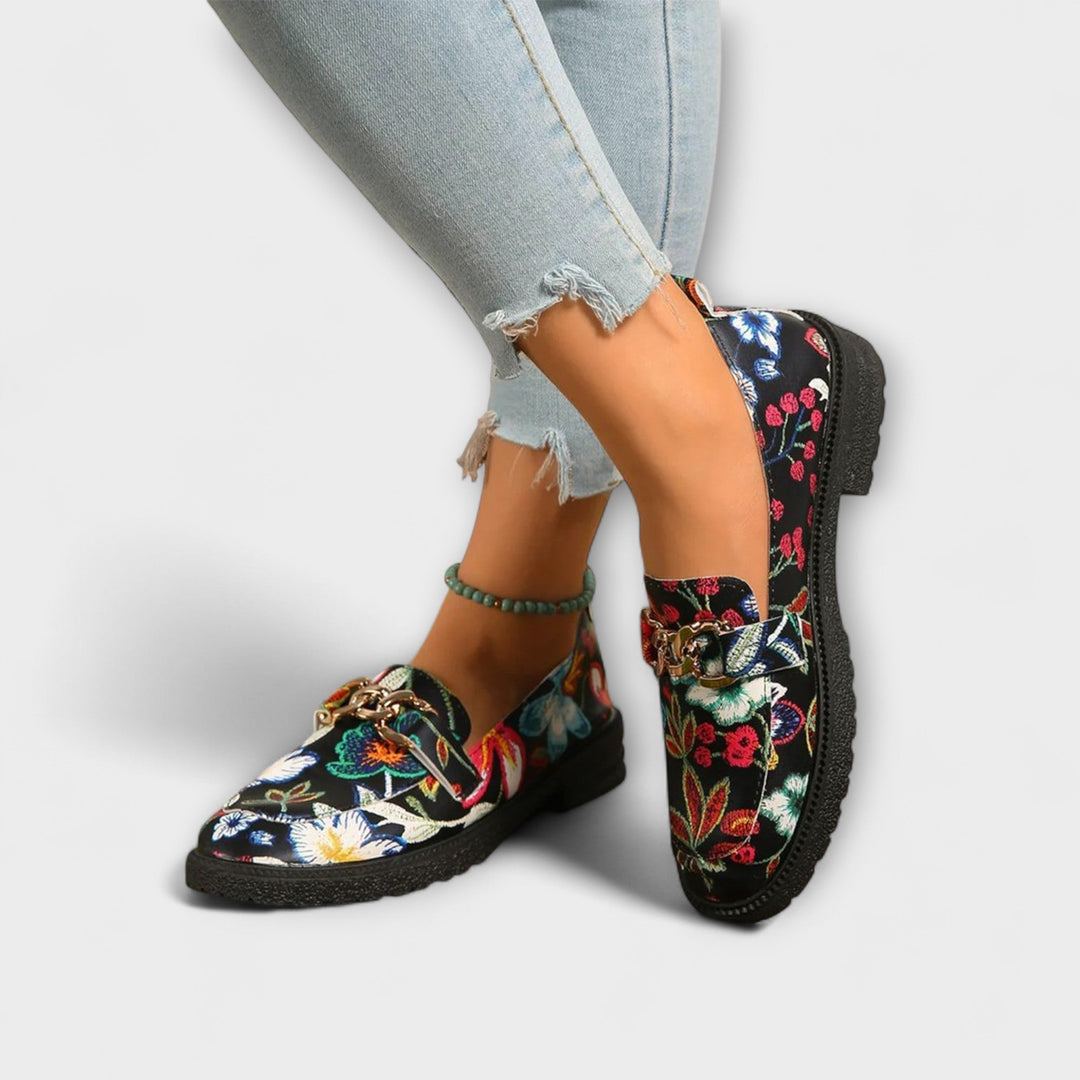 Bold multicolor women's slip-on loafers, offering stylish comfort and versatile everyday fashion.