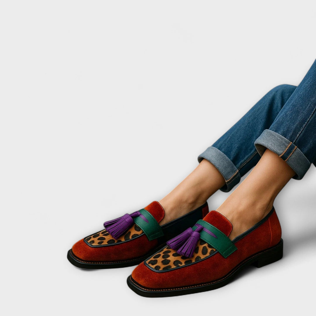 Chic women's multicolor slip-on loafers. Stylish flats for everyday comfort, featuring an elegant design for ladies.