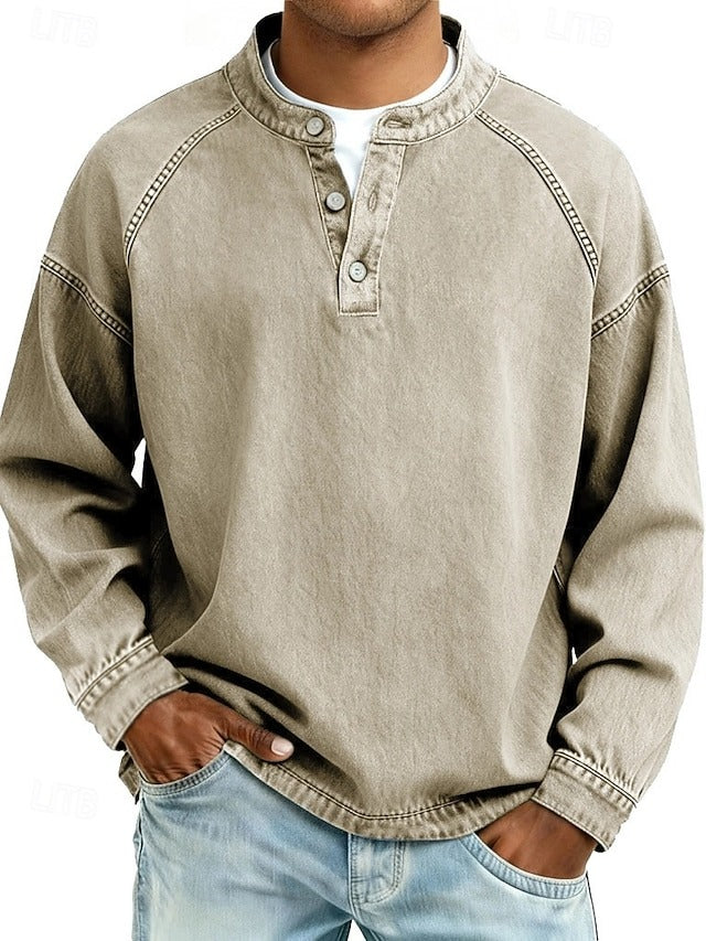 Stylish men's casual long sleeve shirt, vintage design for comfortable daily fashion.