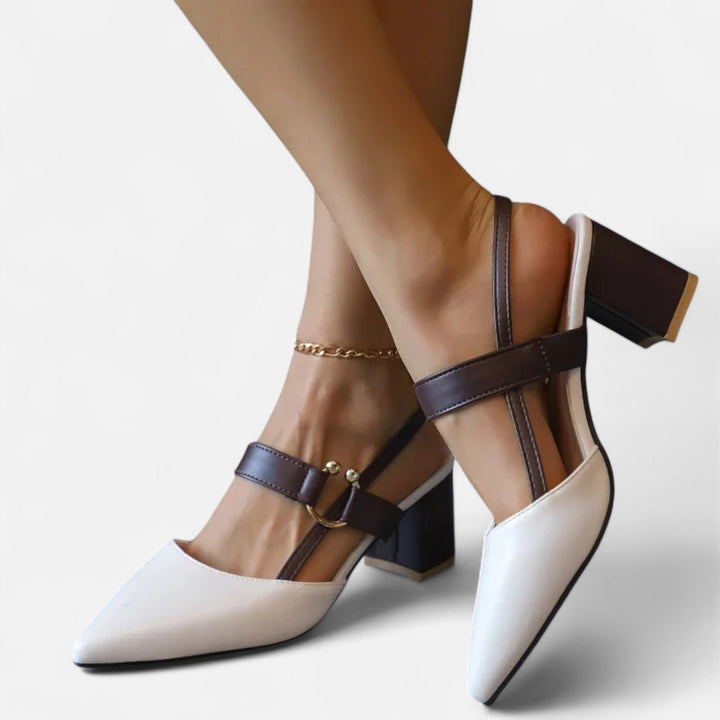 Glamorous women's chunky block heels. These elegant sandals are perfect dress shoes for parties, evening, & summer style.