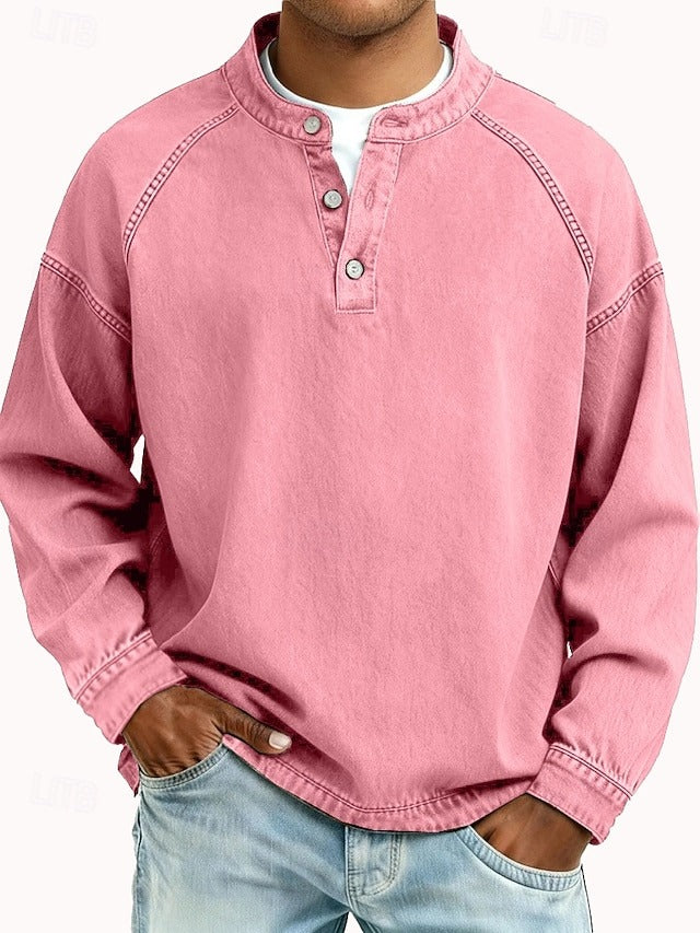 Versatile men's retro long sleeve shirt, ideal for casual vintage everyday style.
