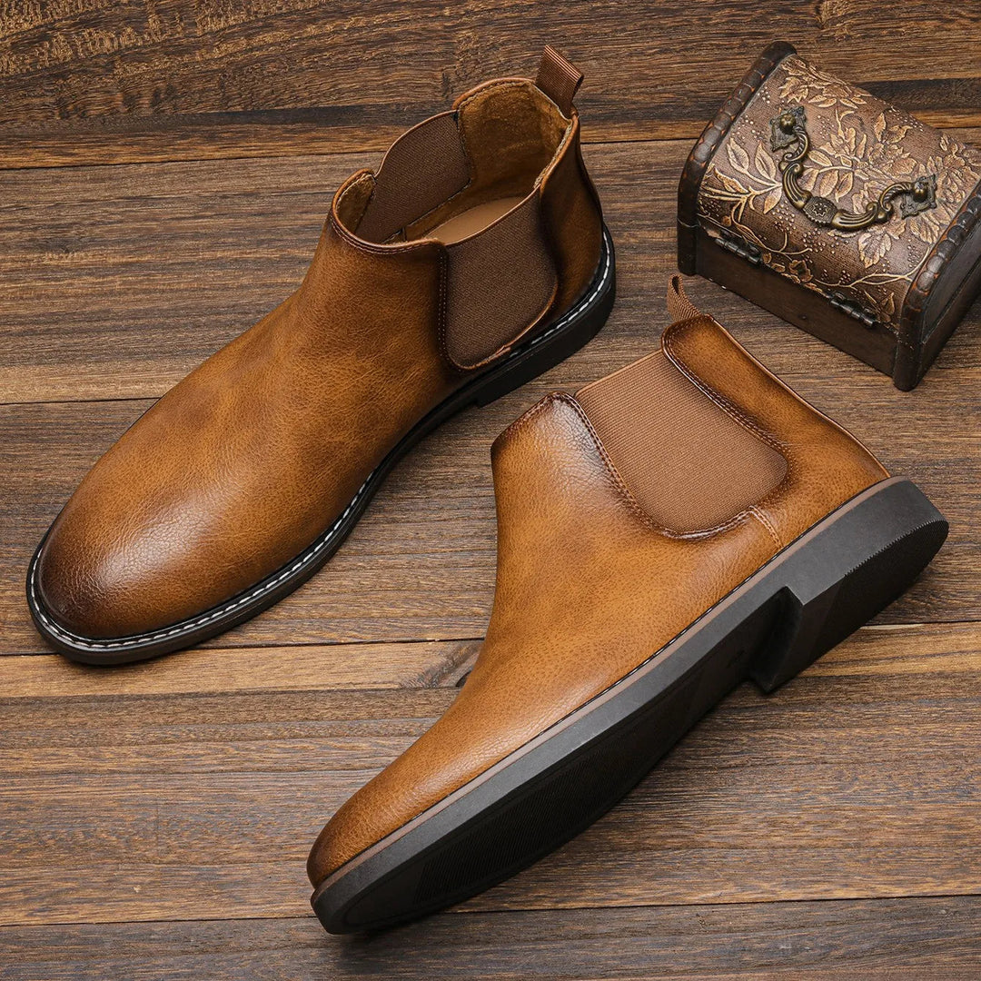 Men's stylish brown leather ankle boots, perfect for comfortable all-day wear & versatile smart casual outfits.