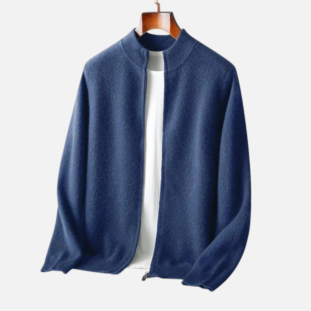 Men's elegant full-zip cardigan, perfect for a polished layered look and comfortable all-day wear.