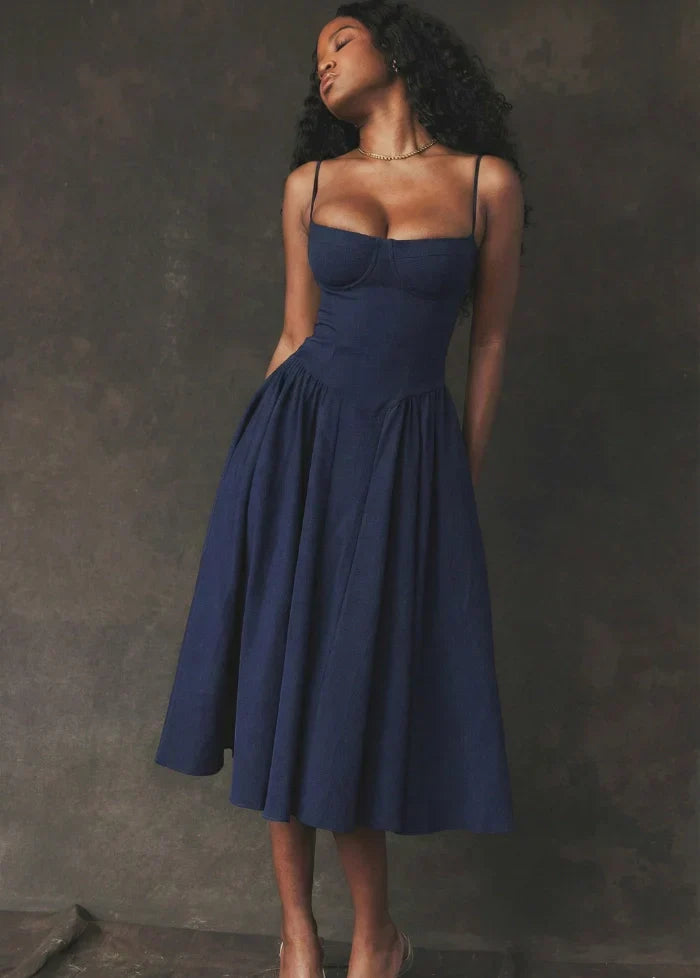 Luxurious beige evening gown, a sculpted corset style perfect for women's formal events and celebrations.