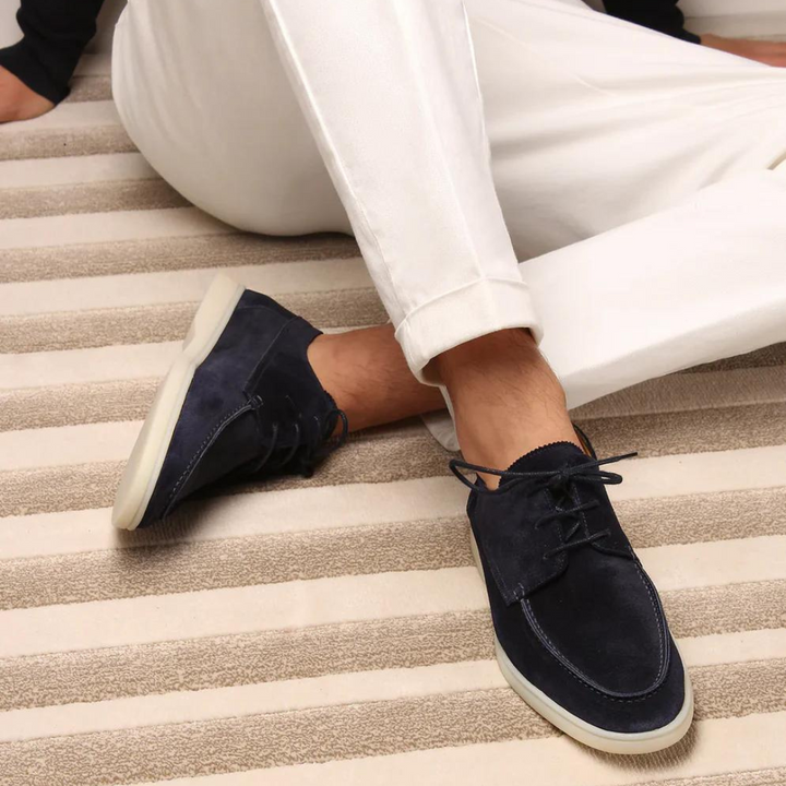 Men's soft suede casual sneakers for everyday wear. Comfortable, modern lace-up walking shoes with a cushioned sole.
