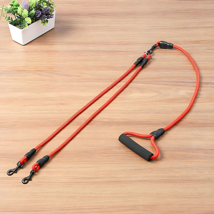 DuoGrip dual dog leash for tangle-free walks with two dogs. Effortless control & comfort grip for pet walking.