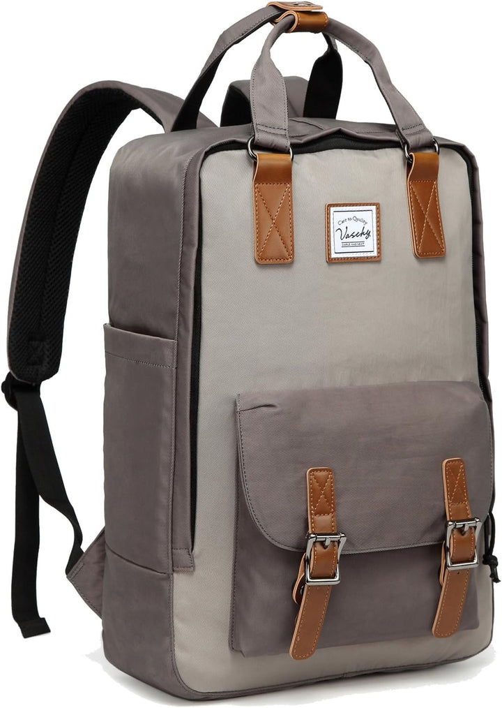 Durable 15.6 inch vintage laptop backpack, water-resistant, with organizer pockets for travel & school.