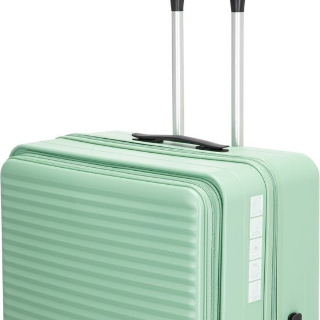 Hardshell suitcase set with durable spinner wheels, perfect for business and leisure travel.