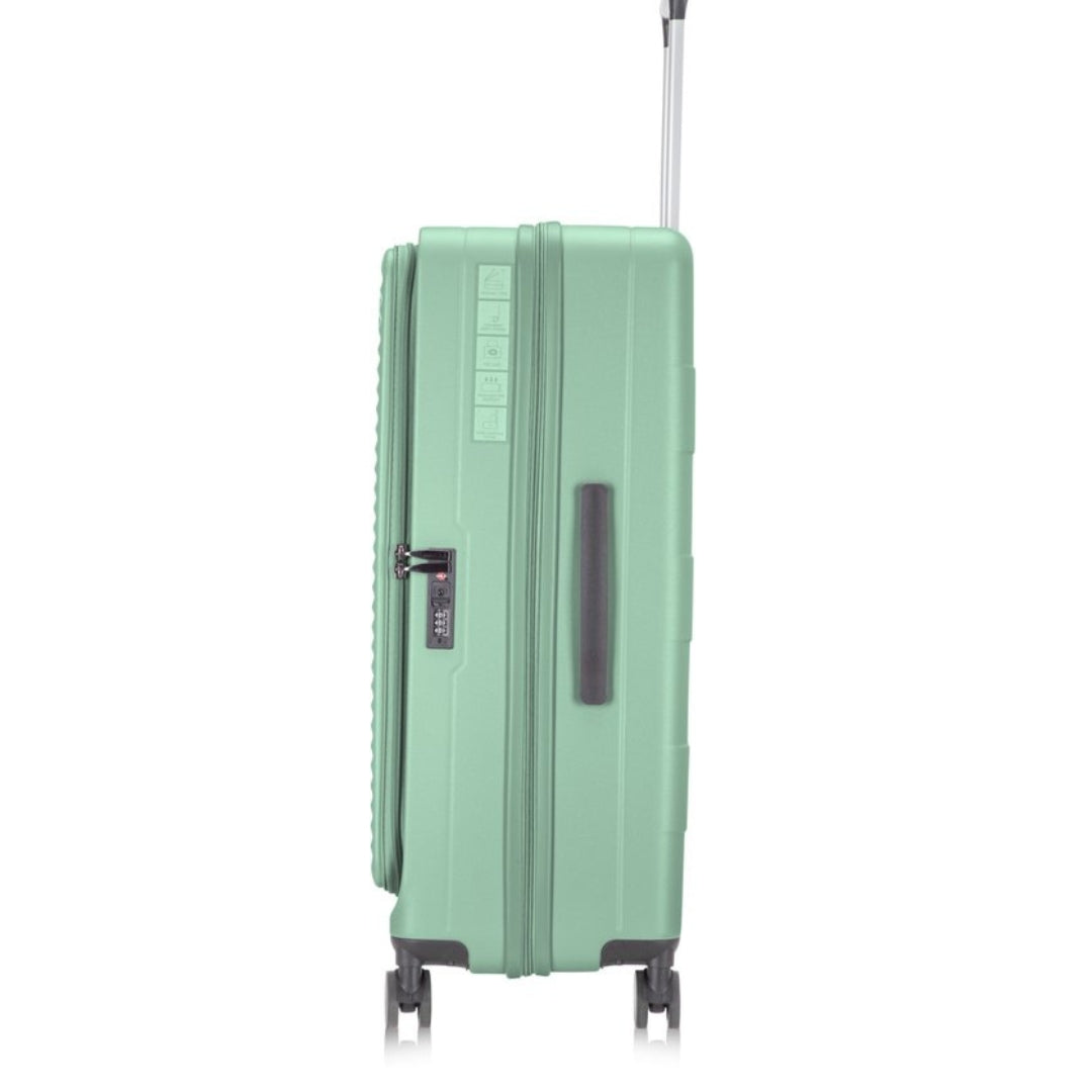 All-in-one 2-piece hardshell travel set with spinner wheels, laptop access, and TSA lock.