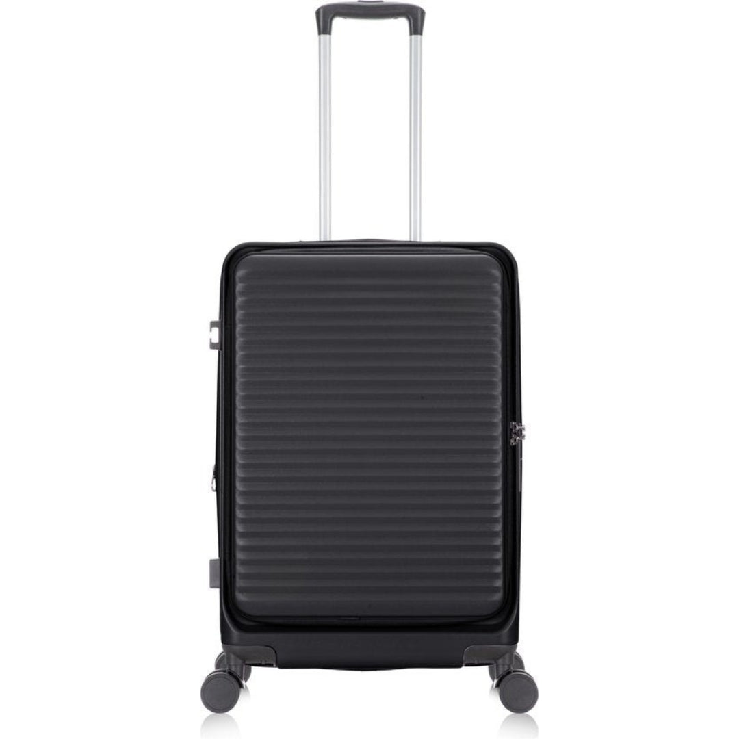 Professional 2-piece hardshell suitcase set with laptop storage, ideal for business travelers.