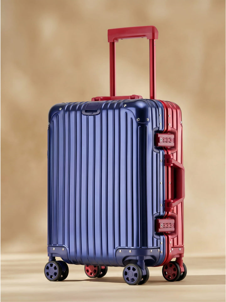 Durable Aluminum-Magnesium hard shell travel suitcase, unisex design with spinner wheels.