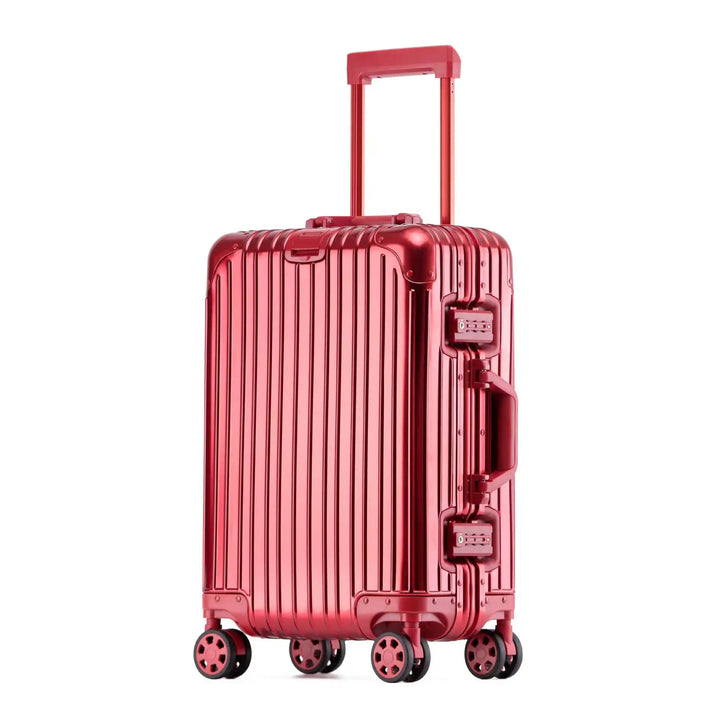 Modern unisex hard shell suitcase, aluminum-magnesium construction, ideal for stylish travelers.