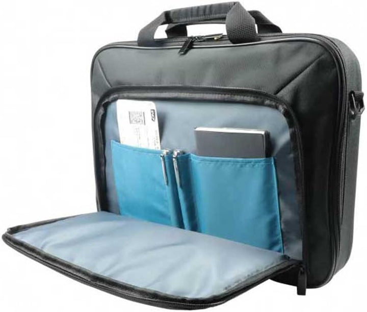 Blue clamshell laptop briefcase for 14-15.6 inch devices, a padded tech protection business accessory.