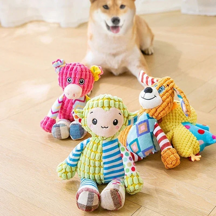 Durable dog squeaker plush toy for aggressive chewers, promoting long-lasting fun.