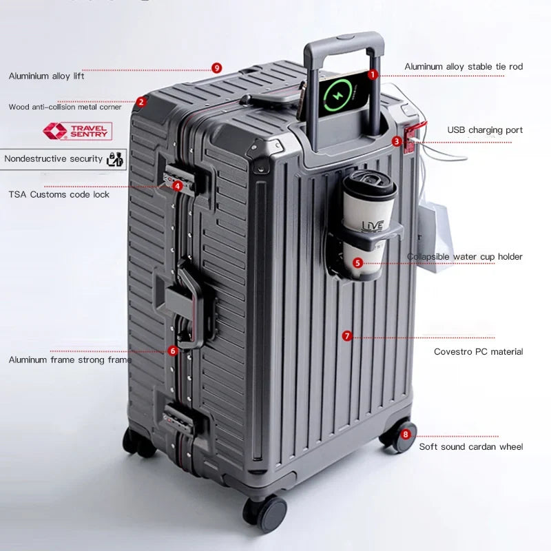 Compact hard shell cabin luggage with a wide grip handle, perfect for carry-on travel & overhead bins.