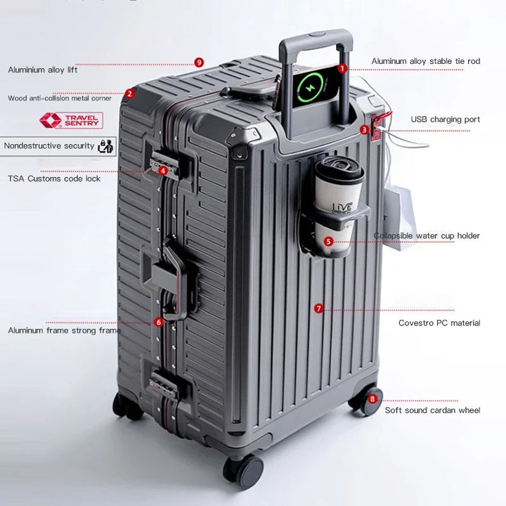 Compact hard shell cabin luggage with a wide grip handle, perfect for carry-on travel & overhead bins.