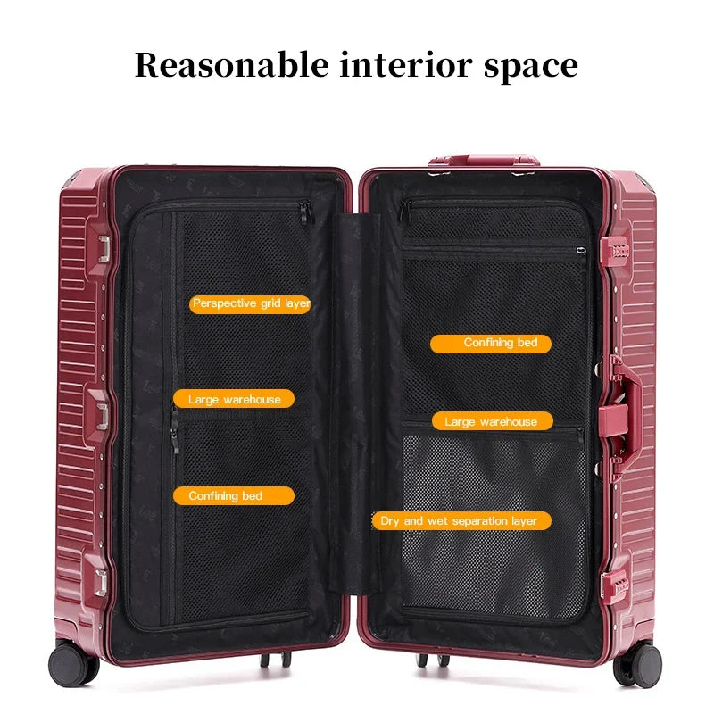 Sleek hard shell travel suitcase, highly durable with a unique wide grip design for comfortable handling.