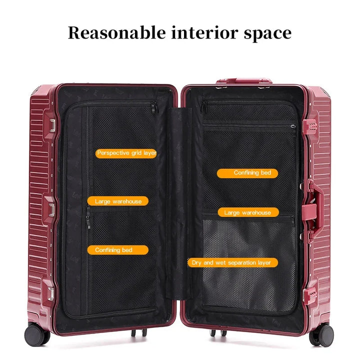 Sleek hard shell travel suitcase, highly durable with a unique wide grip design for comfortable handling.