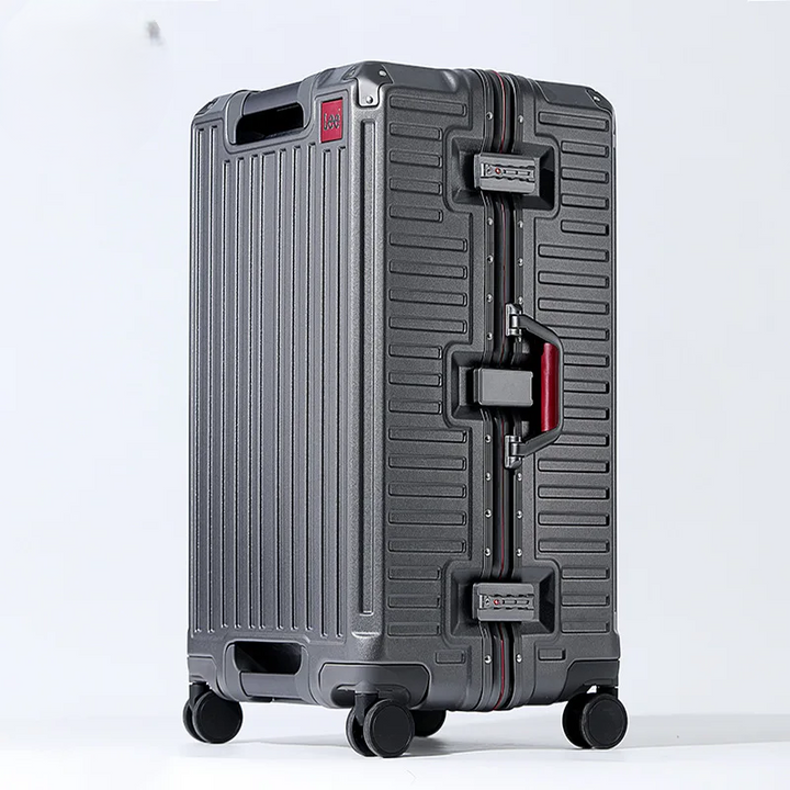 Modern hard shell luggage with wide grip, TSA lock, and silent spinner wheels, ensuring easy & secure trips.