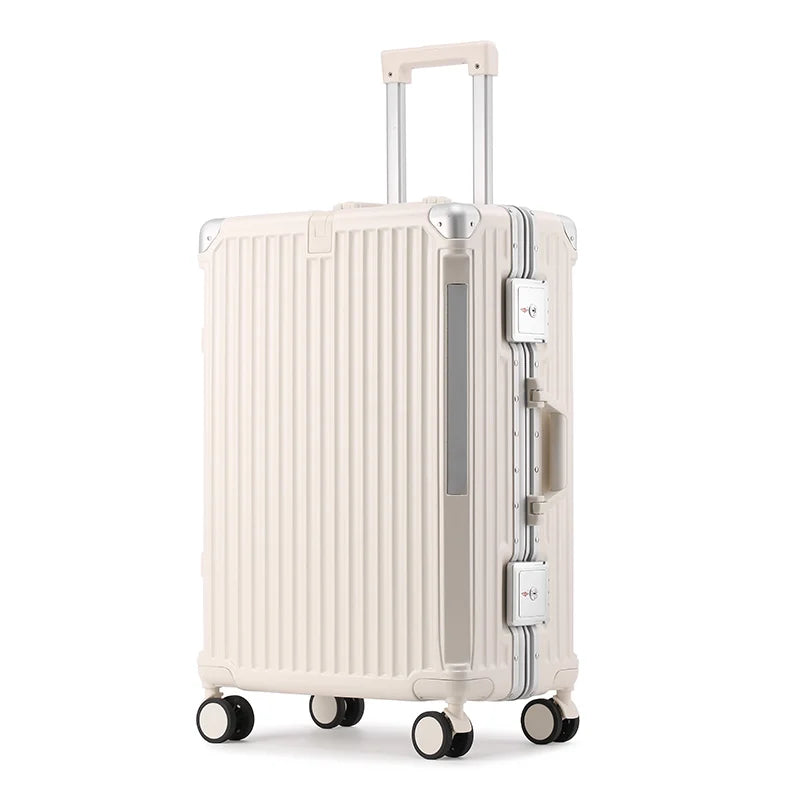 Modern hardshell luggage on the go, designed for smooth and secure travel with reliable spinner wheels.