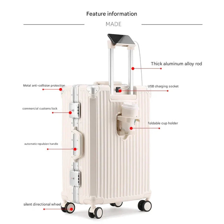 Ergonomic handle on a lightweight hardshell travel suitcase, designed for comfortable grip and easy maneuverability.