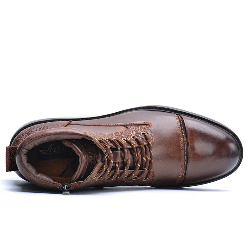 Rugged men's work-inspired boots. Durable construction with zipper & laces for outdoor adventures or casual wear.